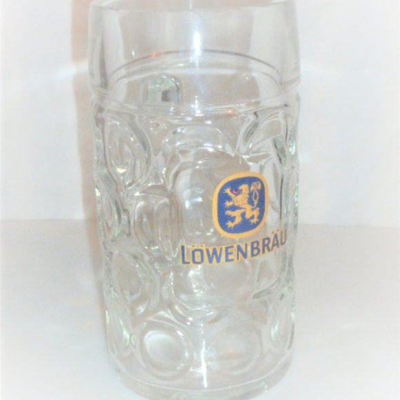 Italy Glass Borgonovo LOWENBRAU BEER MUG Ce M14 0476 Draft Beer Vintage Beer Ste - Picture 1 of 7
